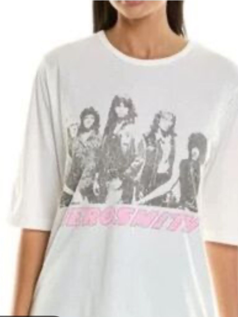 Recycled Karma White Aerosmith Photo Tee with Pink Logo 3/4 Sleeve